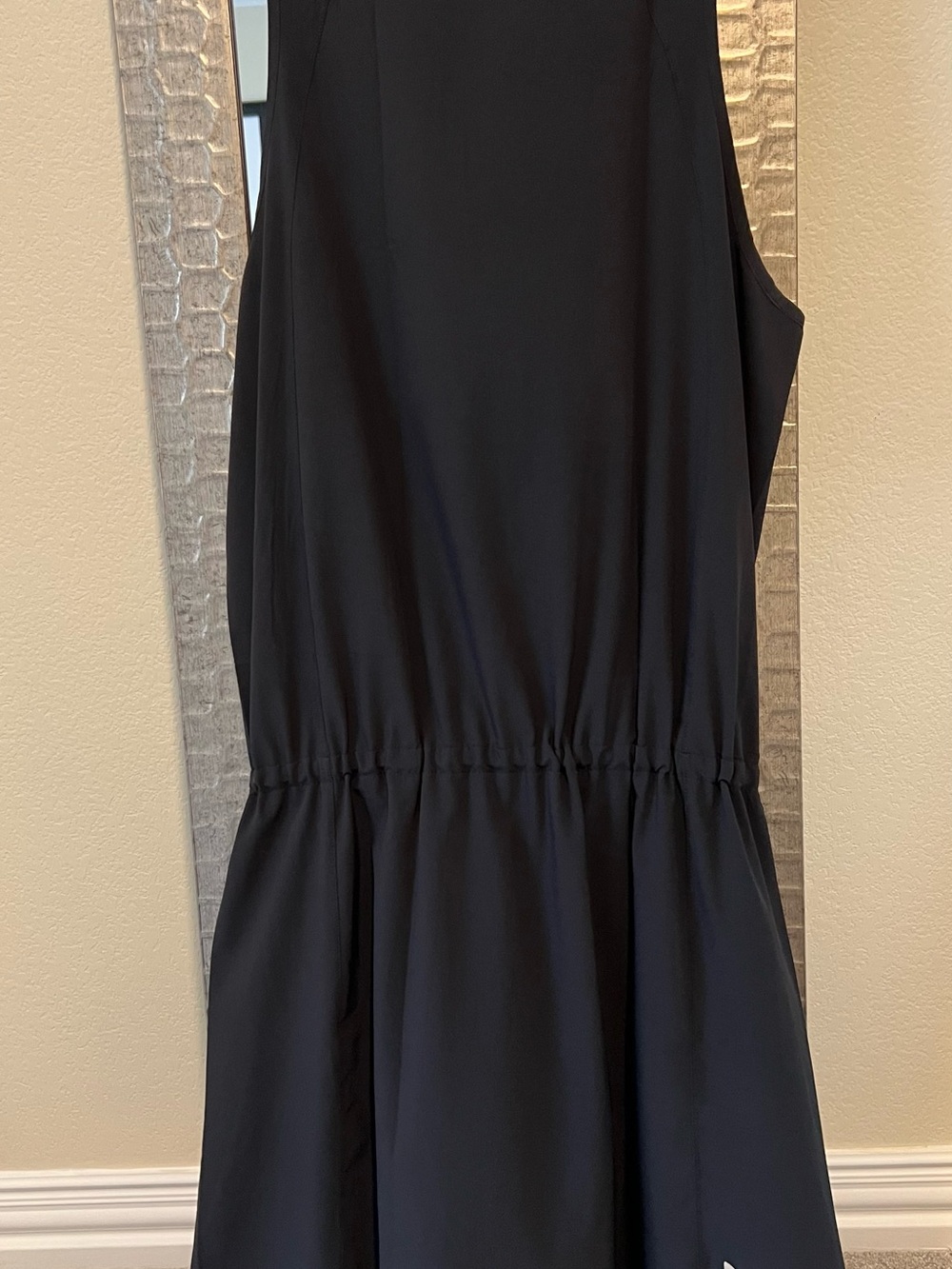 Sleeveless Black Midi Dress with Gathered Waist